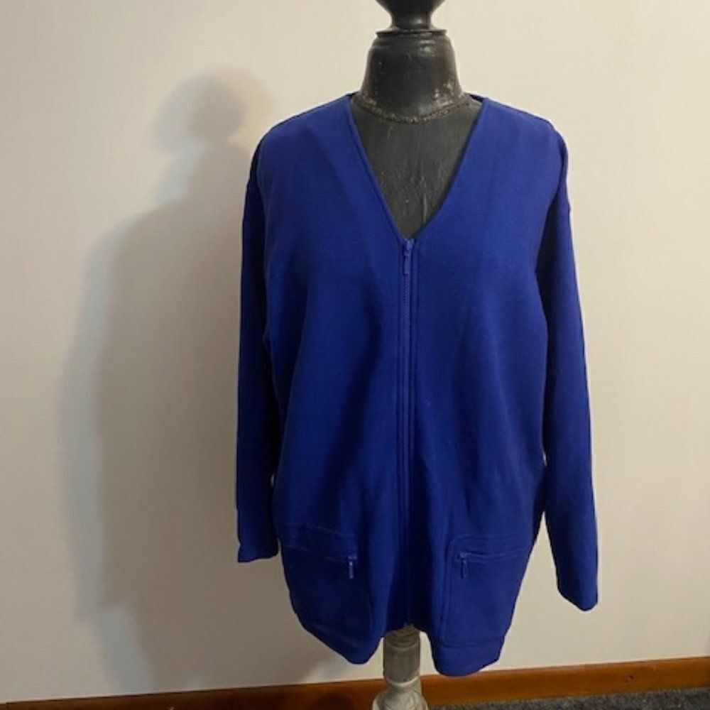 Jones New York Sports Blue V-neck knit cardigan, size Large
